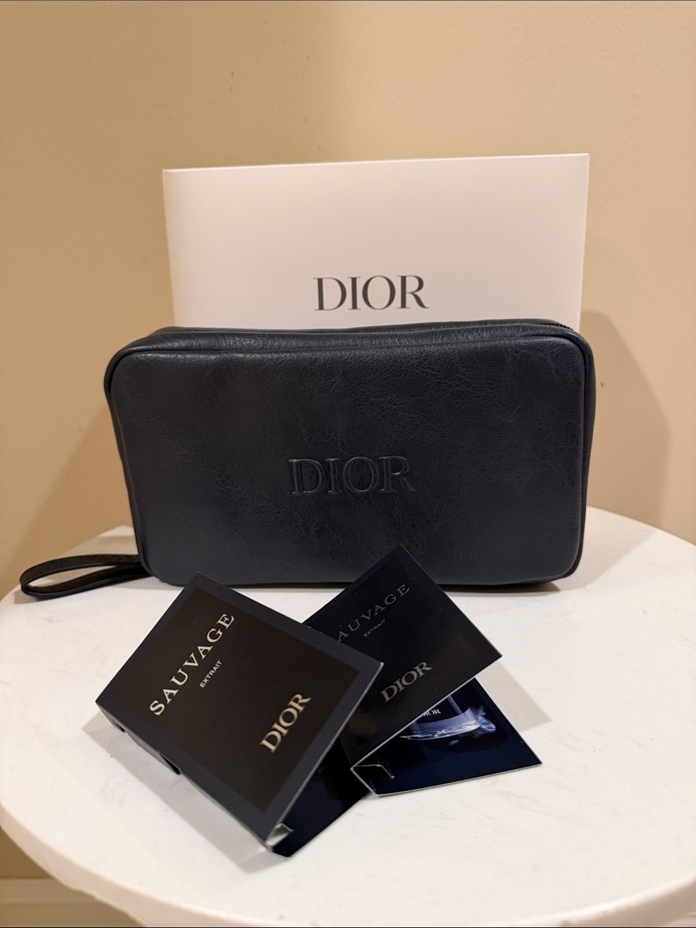 DIOR Men’s Black Navy Leather Toiletry Pouch